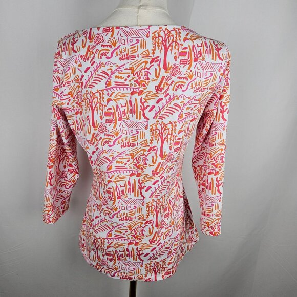 J. McLaughlin Top Small Catalina Cloth Pink Orange Village Print Career - Picture 5 of 10